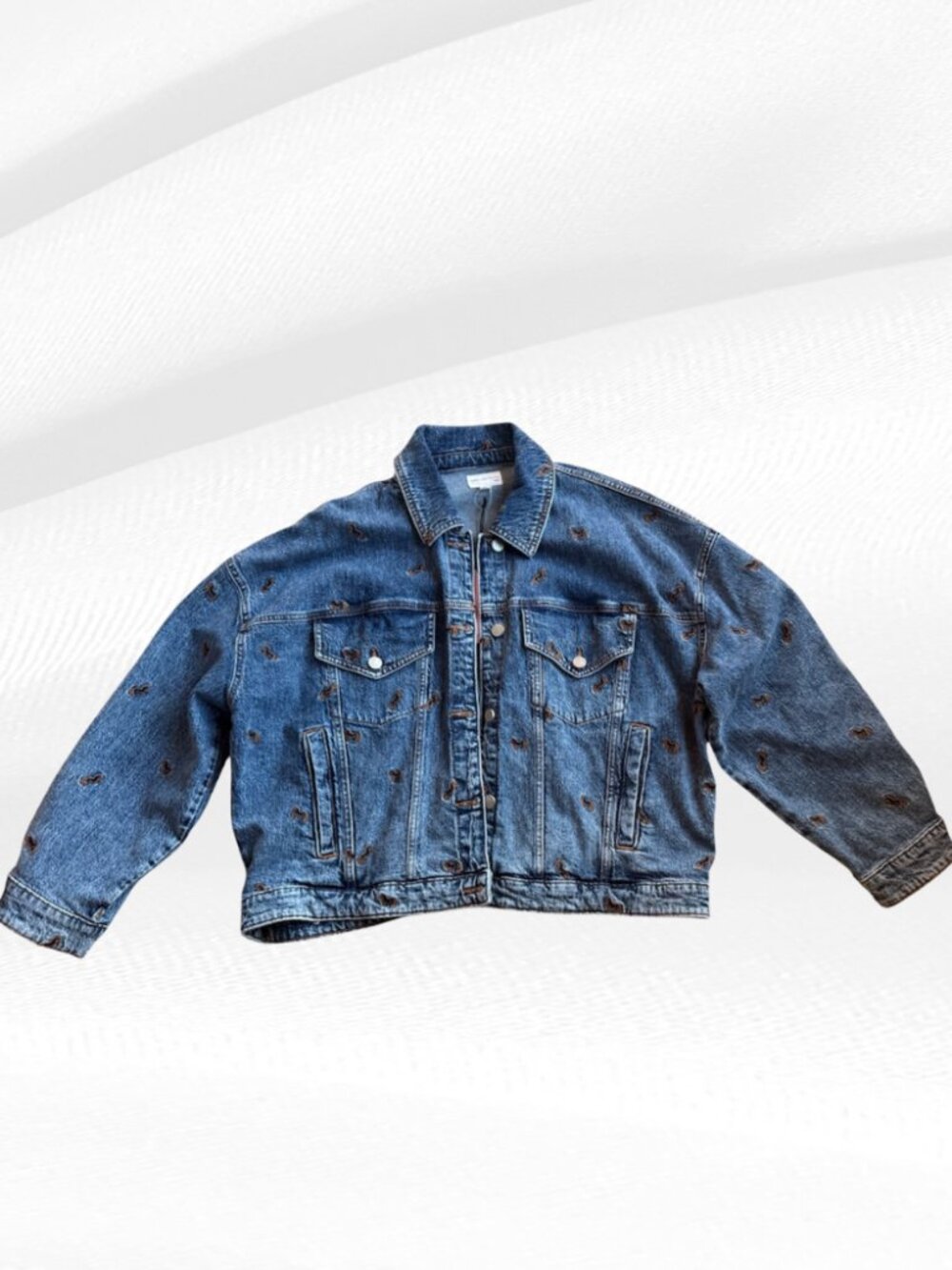 Avec Les Filles Horse Embroidered Ombre Trucker Jacket XL Denim Artisan Wash - Picture 15 of 17